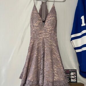 Le Chateau Purple Sleeveless Halter Fit and Flare Dress